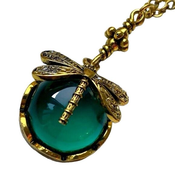 Green Dragonfly Necklace Glass Crystal Vintage Aura Pendant Unisex Men’s Women’s - Picture 1 of 10